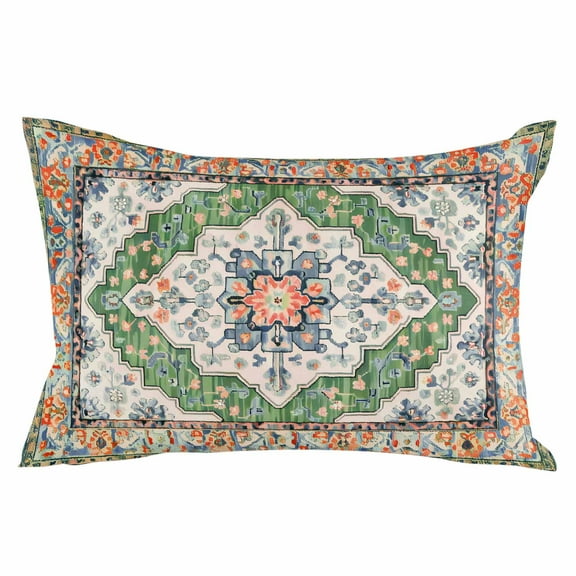 Green Boho Throw Pillow Cover 16 x 24 Inch Decorative Pillow Cover Ethnic Geometric Middle Century Art Lumbar Pillowcase Seasonal Rectangle Cushion Case for Couch Sofa Bed Living Room