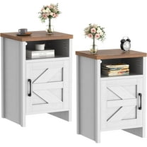 CRXX Farmhouse Nightstand, Modern Bedside Table with Barn Door and Shelf, Rustic End Table Side Table for Bedroom, Living Room (2, White)