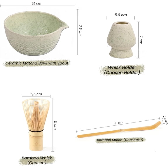 Matcha Whisk Set - 15 OZ Matcha Bowl with Spout and Bamboo Matcha Scoop - Bamboo Whisk (Chasen) - Matcha Kit for Japanese Tea Ceremony$$Home Decor, Kitchen, & Other