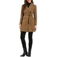 thumbnail image 2 of INSPIRE CHIC Lapel Collared Belted Coat for Women's Open Front Long Sleeve Overcoat XS Khaki, 2 of 6