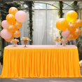 thumbnail image 1 of wonima02 Orange 14ft Polyester Table Skirt for 6/8ft Rectangle Table,Wrinkle Resistant Pleated Table Cloth for Baby Shower Wedding,Birthday Party,Gender Reveal,Dessert Cake Tables, 1 of 1
