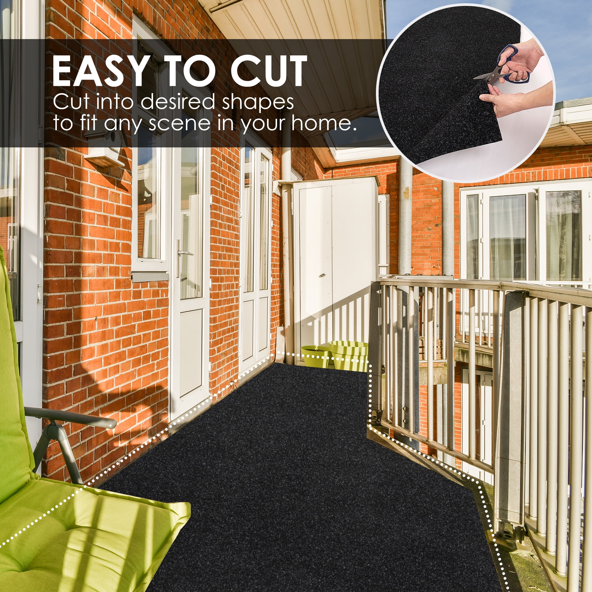 Koloko Outdoor Runner Rug Indoor Non-Slip Area Rugs Custom Size Carpet Runners with Rubber Backing Mat for Hallway Kitchen Entryway Garage Laundry Solid Black, 2ft x 16ft