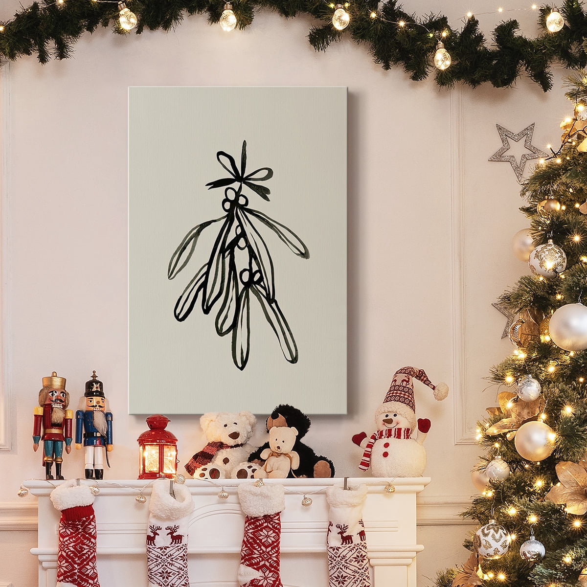 Mistletoe Sketch with Bows II- Gallery Wrapped Canvas