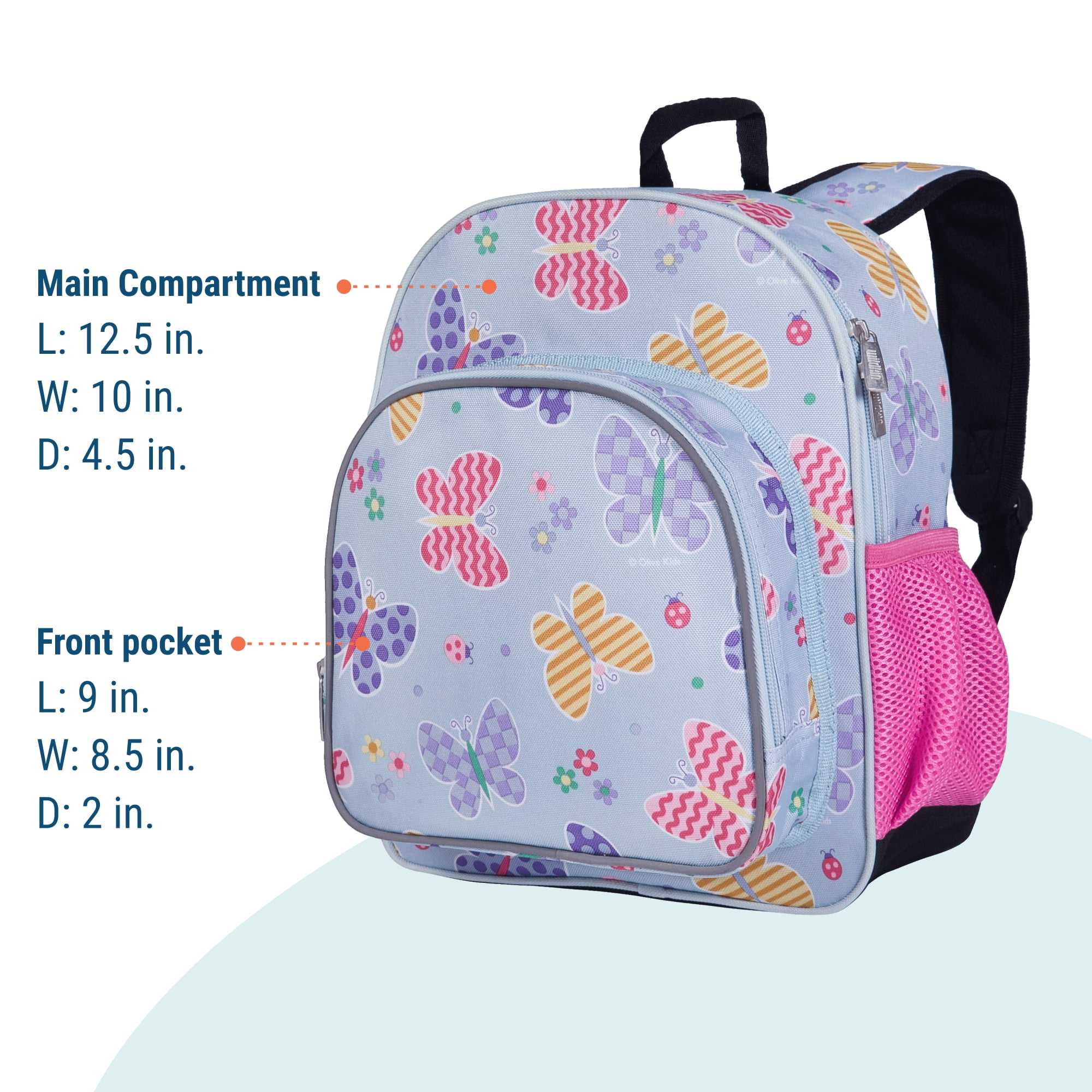 Wildkin Kids 12 Inch Backpack for Toddler Boys and Girls, Insulated Front Pocket (Butterfly Garden Blue)
