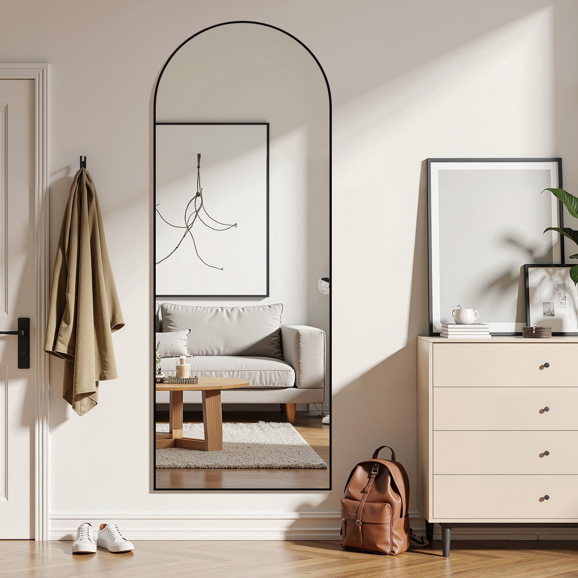 Anyrose 64.1"x21" Arched Modern Full Length Mirror Floor Mirror with Aluminum Frame, Black