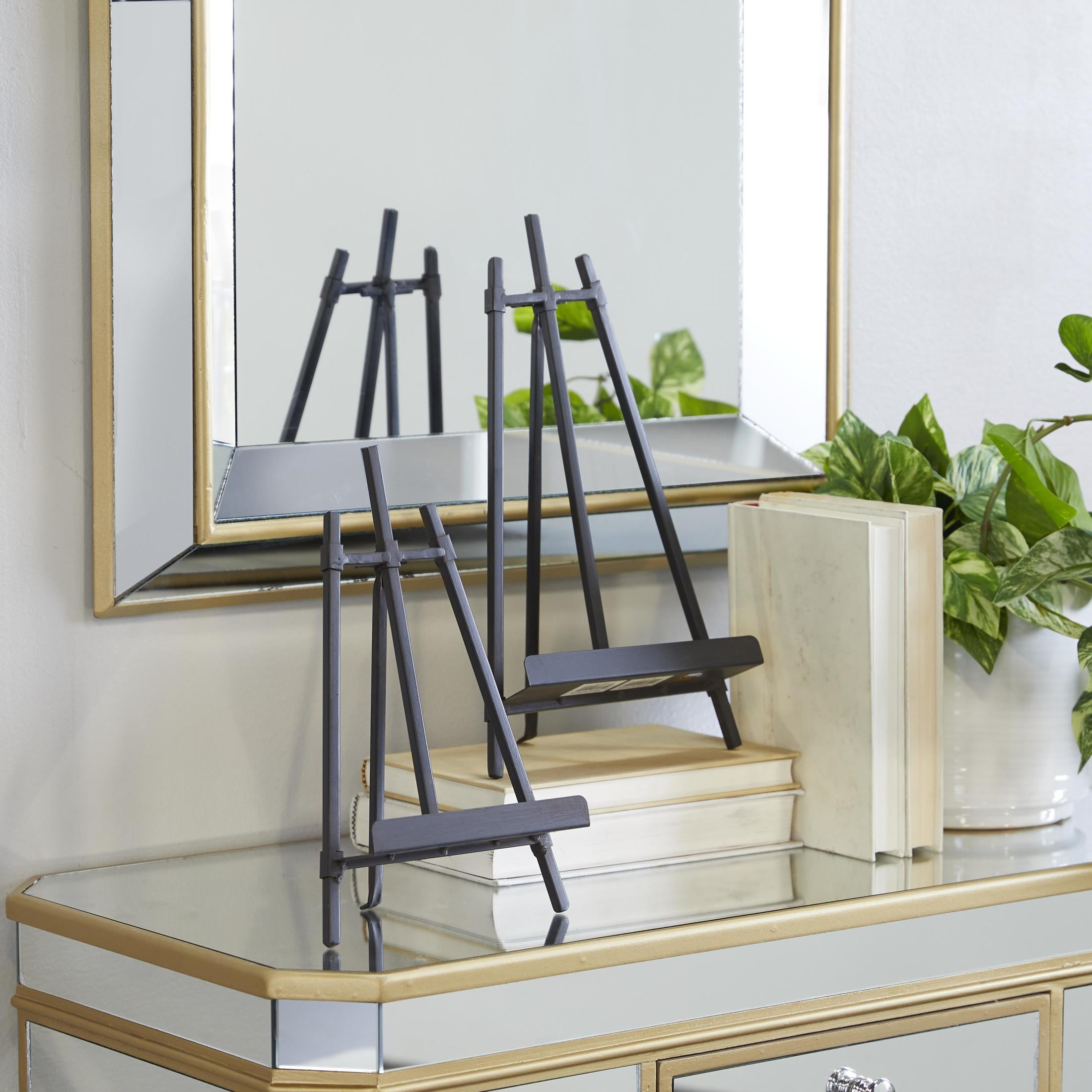 DecMode 13", 11"H Black Metal Tabletop Triangle Easel with Foldable Stand, 2-Pieces