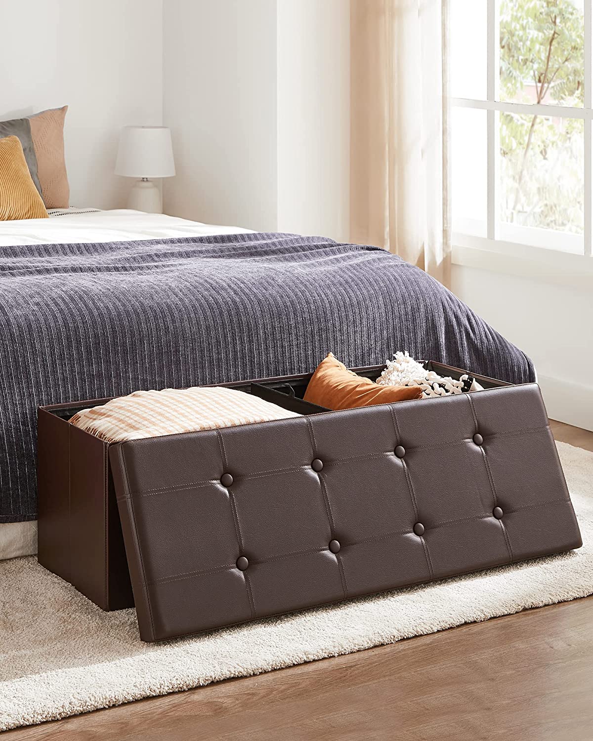 Songmics 43" Storage Ottoman Bench, Brown photo 2
