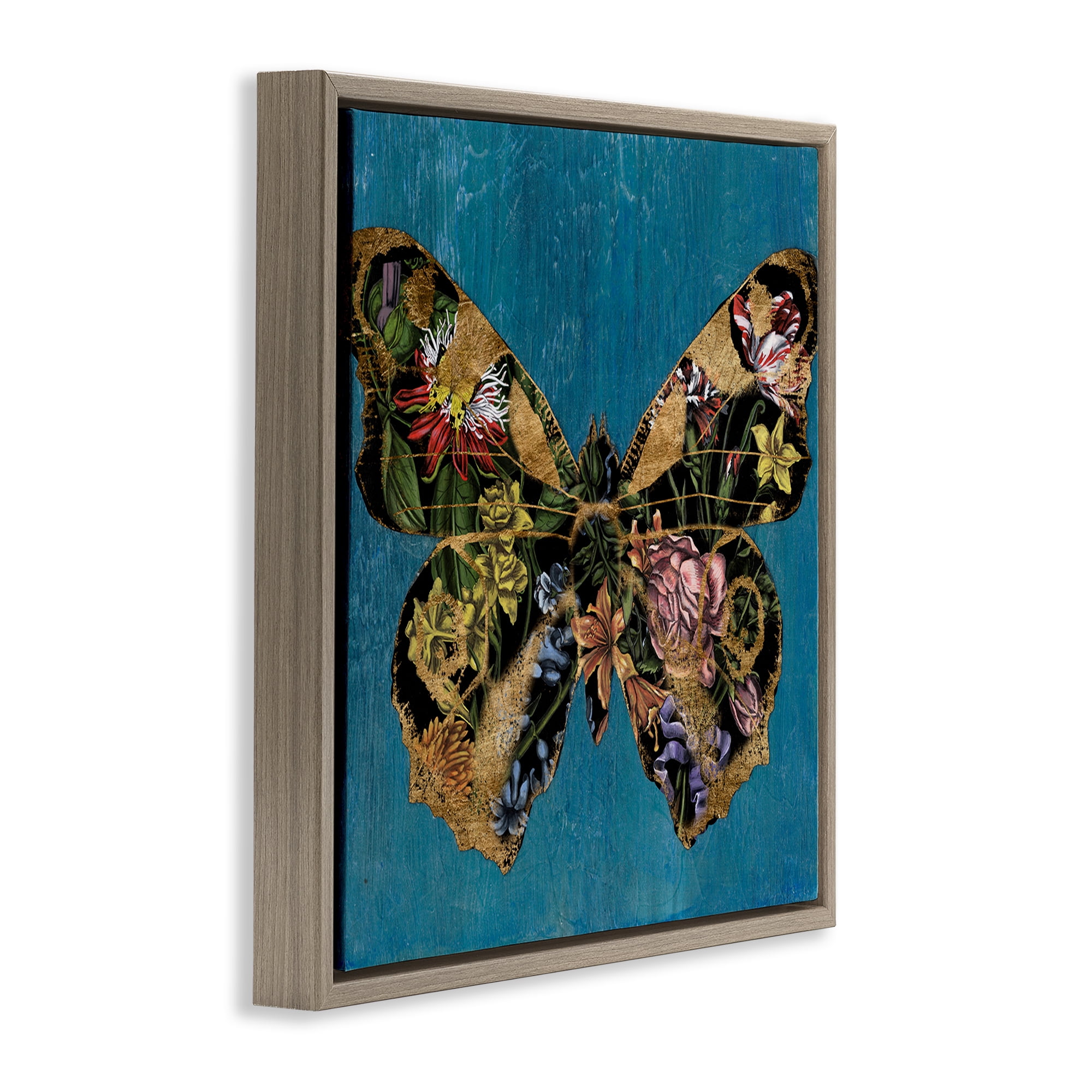 Stupell Industries Vintage Floral Butterfly Animals & Insects Painting Brown Floater Framed Canvas Art Print Wall Art, 25 x 25