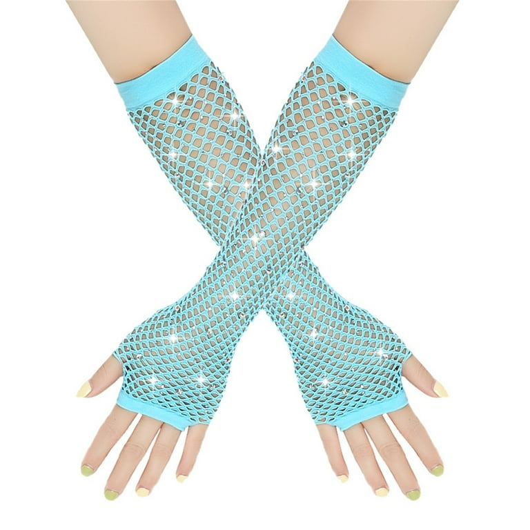 XMMSWDLA Rhinestone Fingerless Fishnet Gloves Long Crystal