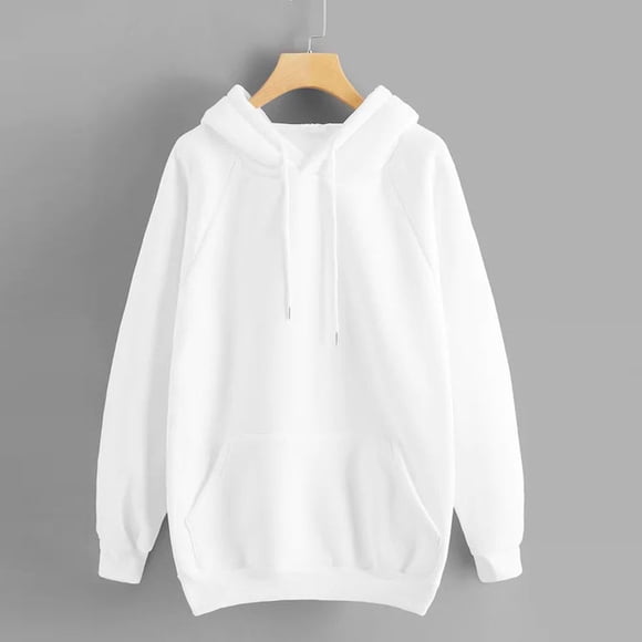 Fartey Women's Oversized Fleece Hoodies Basic Solid Color Long Sleeve Drawstring Hooded Sweatshirt with Pockets Loose Casual Fall Sweatshirts White M