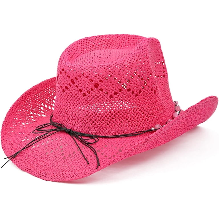 Straw Cowboy Hat for Women with Shapeable Brim, Beaded Hearts Trim Hat Straw Cowboy Hat for Women with Shapeable Brim, Beaded  main image 2
