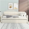 thumbnail image 3 of Upholstered Twin Daybed with Trundle, USB Charger, Solid Wood Frame, Convertible Guest Bed for Small Spaces, Apartment, Dorm, 3 of 10
