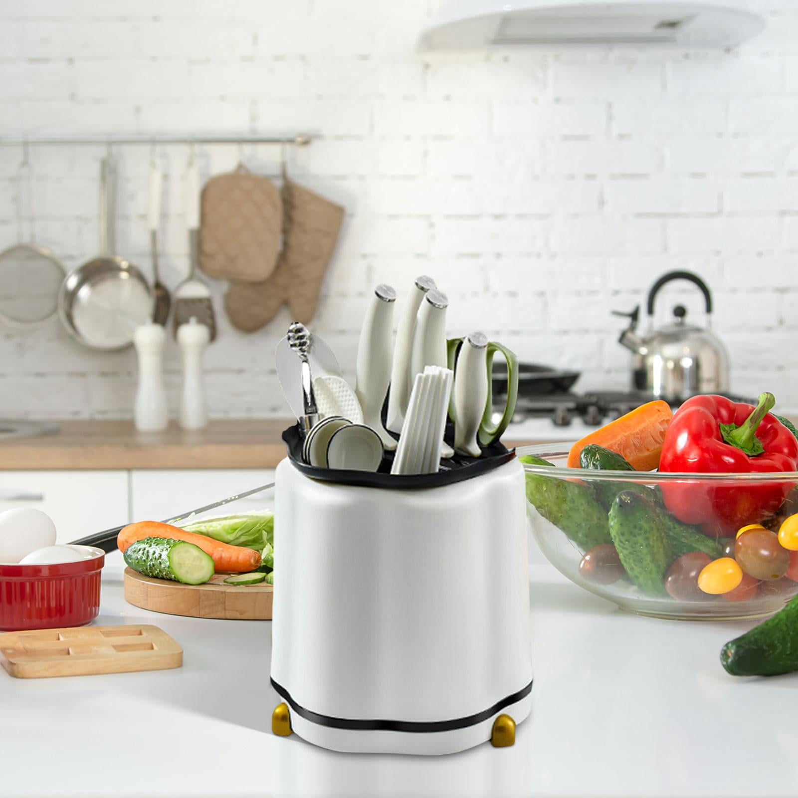 Fiocias Utensil Drying Rack Block, Knife Block Holder Forks Chopsticks Spoons Cooking white