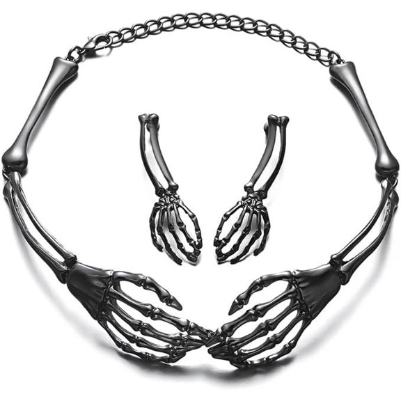 XAM Halloween Gothic Skull Hand Necklace Earrings Jewelry Sets for Men Women Punk Skeleton Chocker Halloween Gifts Costume Party Accessories Holiday Jewelry