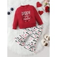 thumbnail image 3 of Baby Girl Valentine's Outfits Round Neck Long Sleeve Letter Print Tops + Elastic Waist Heart Flare Pants Infant Toddler Set, 3 of 10