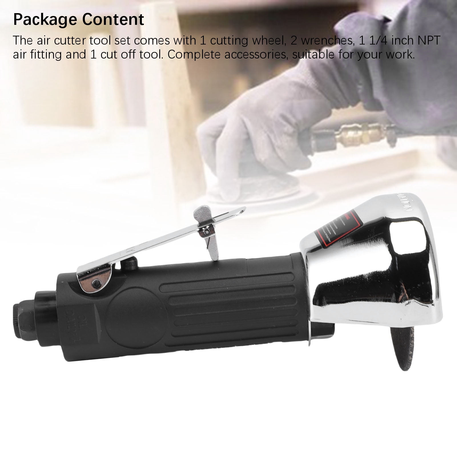 BIMZUC 1/4-Inch High Speed Pneumatic Air Cut Off Tool, 20000 RPM Small Angle Grinder Cutter with Cutting Wheel, Wrenches and Inlet Plug for Metal and Fiberglass
