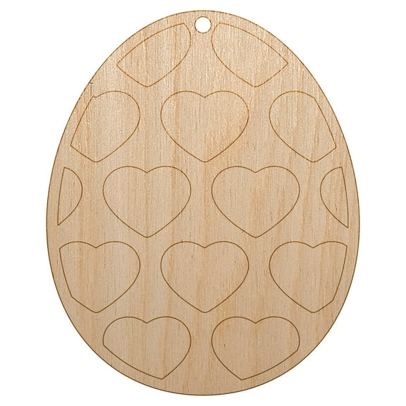 Egg with Hearts Wood Holiday Christmas Tree Ornament Unfinished DIY Pre-Drilled Craft