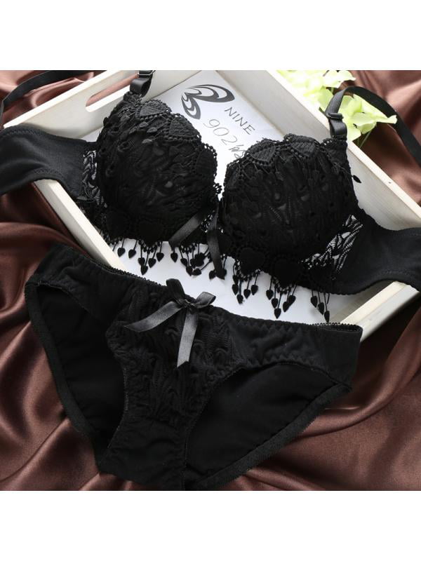 Women's Sexy Romantic Embroidery Lace Extreme Padded Push Up Underwear Bra  Set Bra Knicker 
