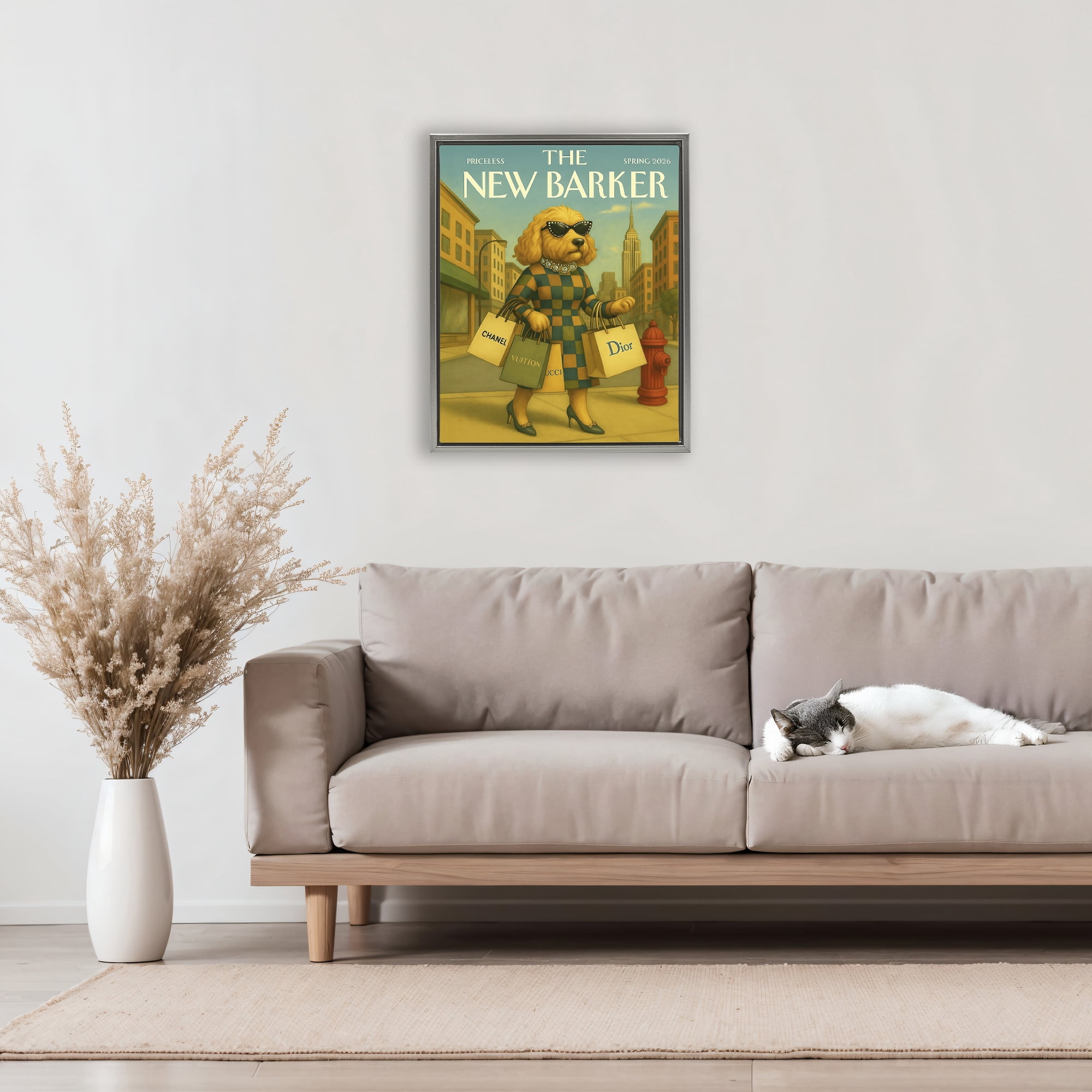 Stupell Industries New Barker Dog Magazine Gray Framed Floater Canvas Wall Art, design by Grotto Studios
