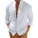 thumbnail image 3 of Camisa De Cuello Mao De Color Sólido De Lino Para Hombre, 3 of 8