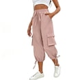 thumbnail image 3 of Akmaiox Cargo Capri Pants for Women Trendy Multiple Drawstring Hiking Pants Solid Color Stretch High Waist Joggers with Large Side Pocket Daily Casual Work Outdoor Travel Sweatpants S-2XL, 3 of 6