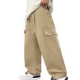 thumbnail image 2 of NAISIBABY Boys Fleece Cargo Pants Size 12, Wide Leg Multi-Pocket Elastic Waist Casual Warm Pants Khaki, 2 of 3