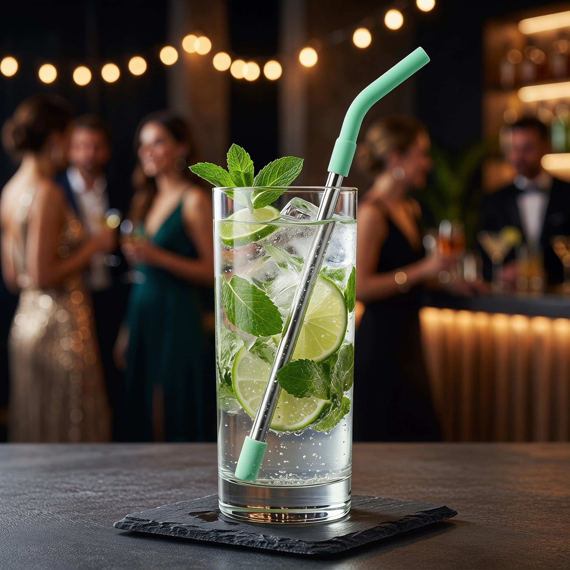 Unique Bargains 8Pcs Stainless Steel Silicone Dishwasher Safe Straws Light Green