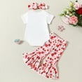 thumbnail image 6 of Girls Outfit Sets Short Sleeve Letter Strawberry Prints Romper + Flare Pants Outfits Baby Girls Clothing For 6-12 Months, 6 of 6