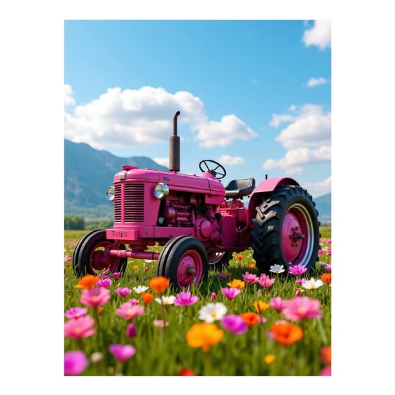 Diamond Art Kit for Adults, Pink Tractor Flower Field Landscape Diamond Painting for Adults Beginners, DIY Diamond Art Painting Kits, 5D Diamond Painting Crafts for Home Decor 12x16 Frameless