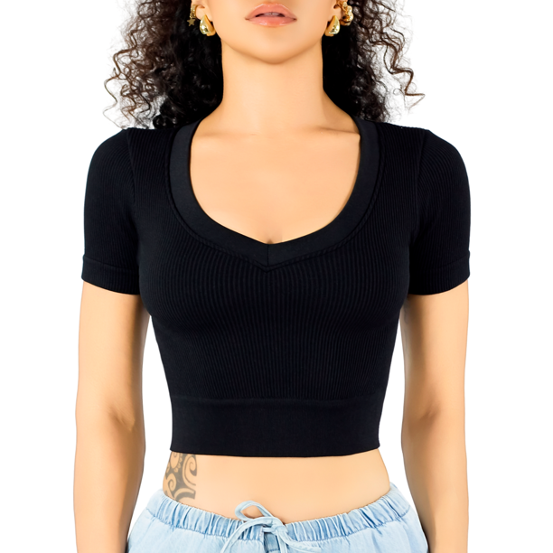 Playera Mujer Casual Crop Top Stretch Cómoda Blusa Corta