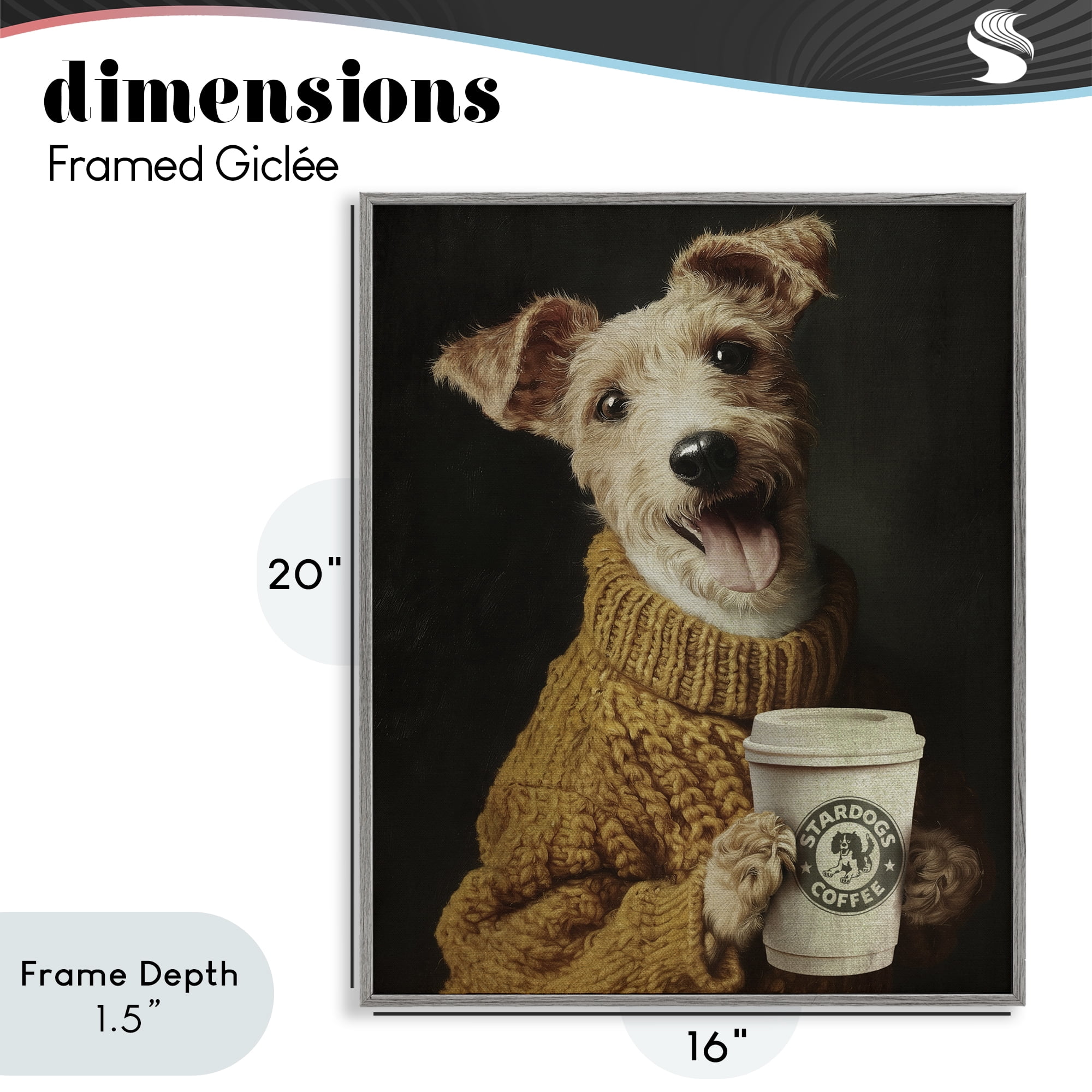 Stupell Industries Latte Lover Dog in Sweater Gray Framed Giclee Art, design by Svetlana Aleynikova