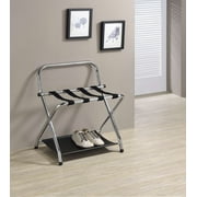 Kings Brand Furniture - Folding Metal Luggage Rack with Storage Shelf for Guest Room, Bedroom, Hotel, Chrome