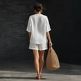 thumbnail image 4 of Lumtrix Womens Linen 2 Piece Sets V-Neck Shirt And Shorts Linen Cotton Two-Piece Set Dressy Casual Loose Fit Travel Matching Outfits White L, 4 of 5