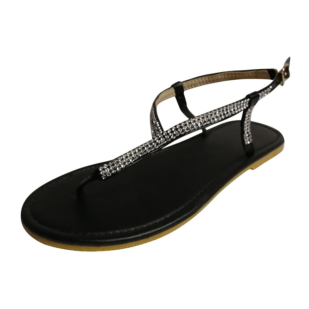 Women's Flip-Flop Sandals Slipper Slingback Rhinestone Strappy Flat Roman Shoes 