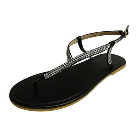 

Follure Girl women s casual shoes Summer Womens Flip-Flops Open Toe Casual Shoes Flats Rhinestones Roman Sandals Black 39