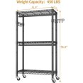 thumbnail image 2 of Heavy Duty Clothes Rack Rolling Garment Rack,3 Tier Adjustable Wire Shelving Clothing Racks for Hanging Clothes with Hanger Rod&Side Hooks,Freestanding Wardrobe Storage Rack Metal Portable Closet, 2 of 16