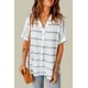 thumbnail image 2 of ABPHQTO Camisa suelta de manga corta con cuello en V y estampado a rayas para mujer con aberturas, 2 of 5