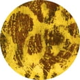 thumbnail image 1 of Ahgly Company Machine Washable Indoor Round Abstract Yellow Modern Area Rugs, 4' Round, 1 of 4
