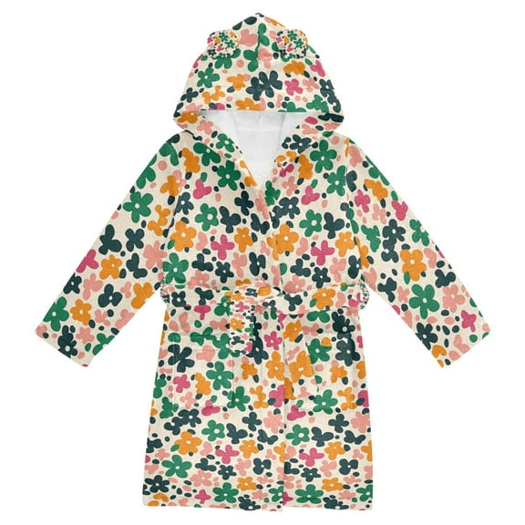 FORMRS Niños Bathrobe Unisex Hooded Robe Soft Plush Pajamas Sleepwear, Size 2-3T, Floral Blooms