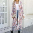 thumbnail image 3 of Womens Boho Open Front Long Cardigans Sweater Aztec Tribal Stripe Fringe Cardigan Kimono Duster Outwear, 3 of 5