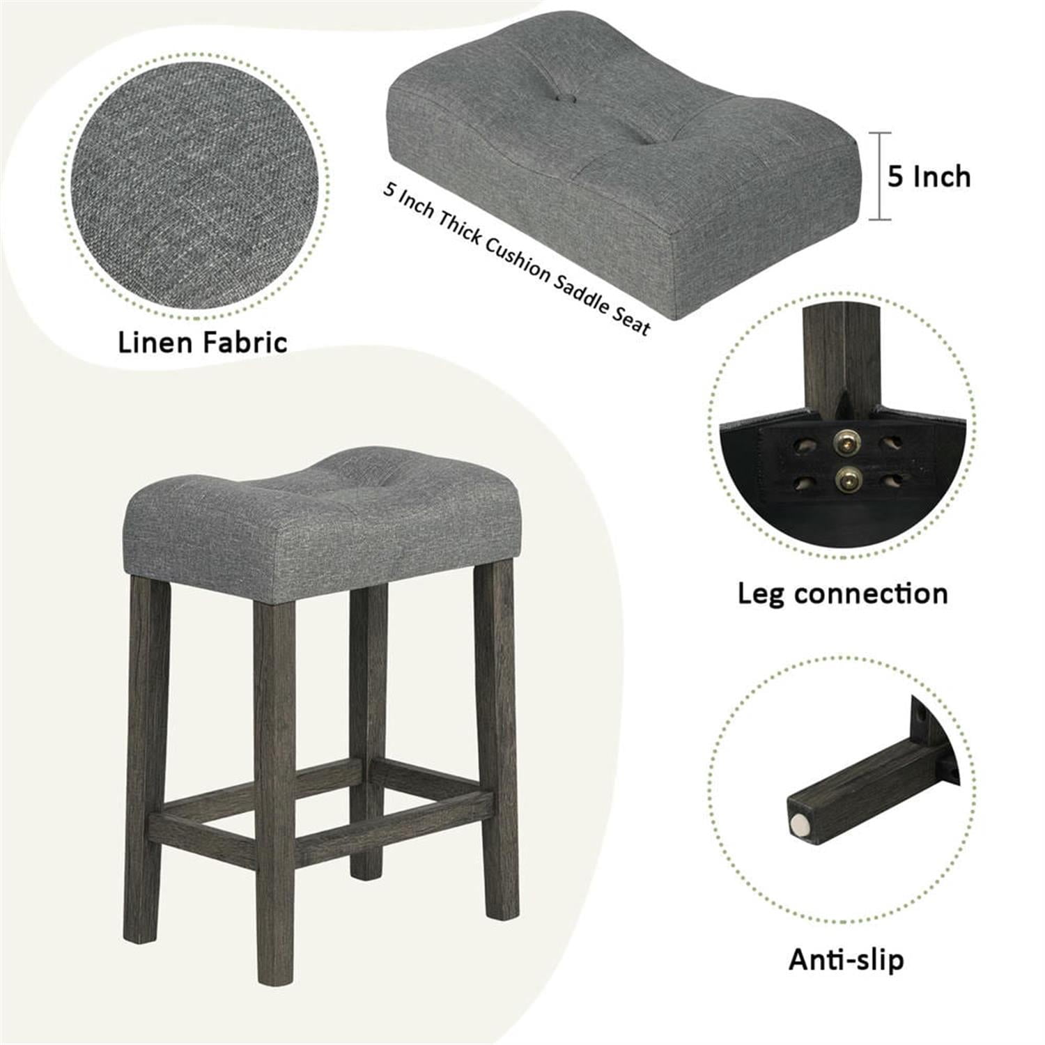 Demi Bonn 4-Piece Dining Table Set with 3 Upholstered Bar Stool and Power Outlets,dustrial Kitchen Bar Table Furniture Sets for Living Room, Apartment, Dark Gray