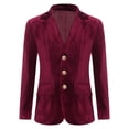 thumbnail image 4 of Raenseen Boys' Velvet Blazer With Notched Lapel Suit Jacket Blazer Coat Dinner Jacket 3 Buttons Slim Burgundy 4, 4 of 7