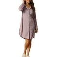 thumbnail image 2 of INSPIRE CHIC Women's Satin Button Down Nightgown Long Sleeve Silky Boyfriend Nightshirt M Purple, 2 of 6