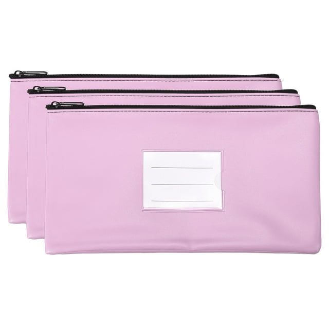 Unique Bargains Zipper Leatherette Money Deposit Bags with Clear Window, Purple, 3 Pack