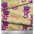 thumbnail image 2 of Soimoi Beige Cotton Cambric Fabric Text & Cat Kids Printed Craft Fabric by the Yard 42 Inch Wide, 2 of 3