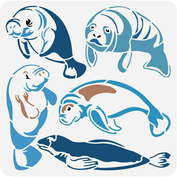 Manatee Plastic Stencil 12x12" Animal Themed Reusable Drawing Painting Templates DIY