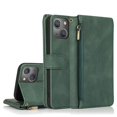 thumbnail image 1 of For Iphone 14 Zipper Wallet Bag Leather Case (Dark Green), iPhone 14, 1 of 6