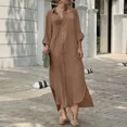 thumbnail image 4 of JUNWELL Robe Ample à Manches Longues en Coton et Lin pour Femmes, Couleur Unie, Col à Revers, Boutons, Décontractée, 4 of 6