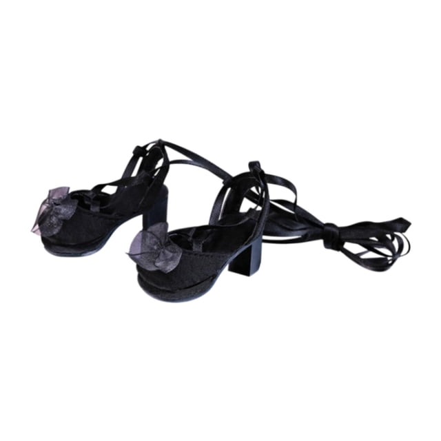 Calzado para muñeca BJD a escala 1/4 con lazo, mini tacones altos para vestir. Negro