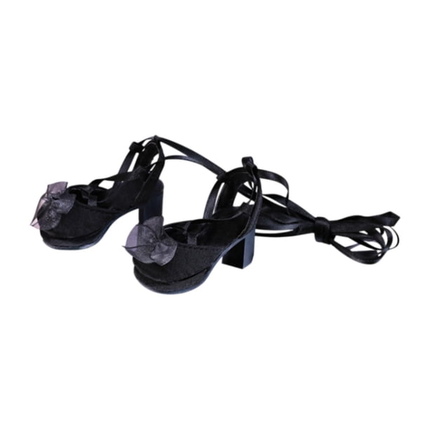Calzado para muñeca BJD a escala 1/4 con lazo, mini tacones altos para vestir. Negro